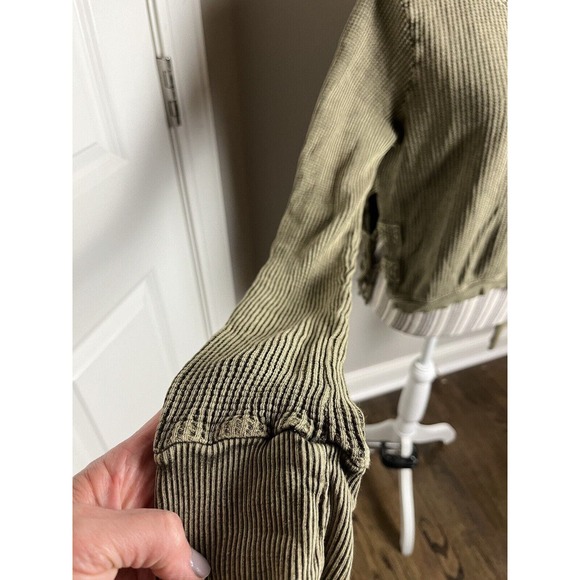 Free People Sz Large Distressed Pullover Top w-tie side closure Boho/Hippi Green - Picture 5 of 12